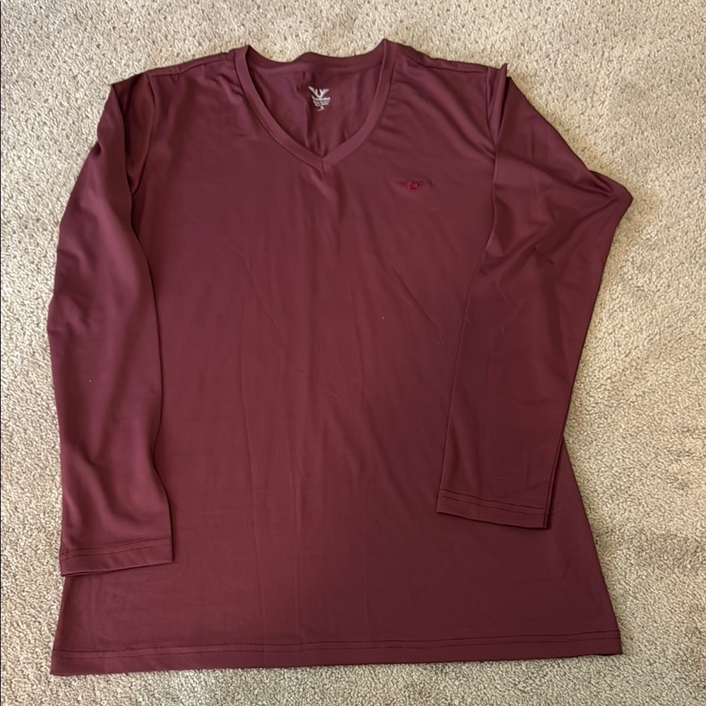 Tuff Rider equestrian Maroon Long Sleeve V-Neck Shirt
